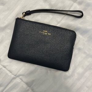 Coach Corner Zip Wristlet Gold Midnight Navy